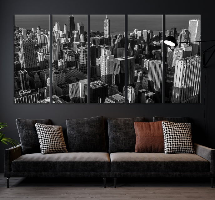 Extra Large Black and White Chicago City Skyline Canvas Print