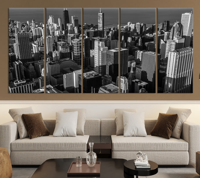 Extra Large Black and White Chicago City Skyline Canvas Print