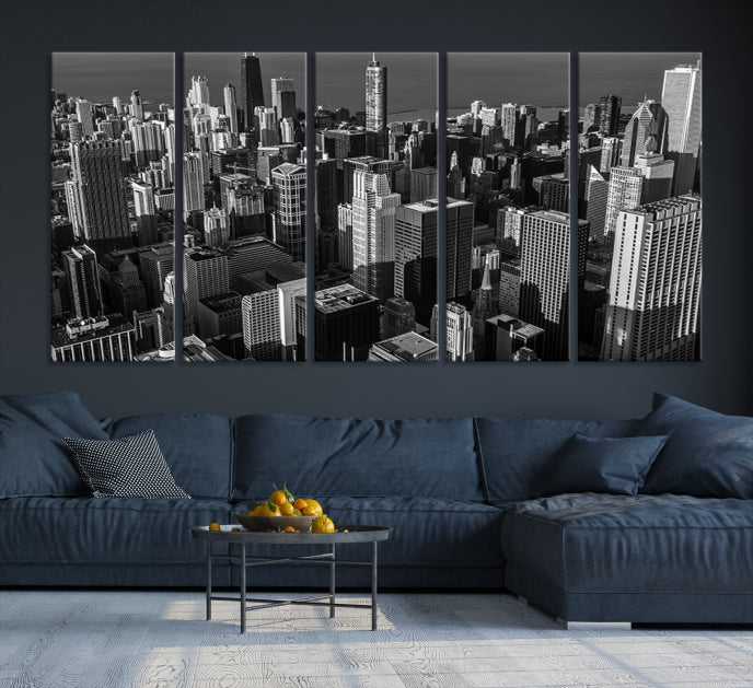 Extra Large Black and White Chicago City Skyline Canvas Print