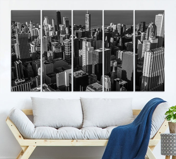 Extra Large Black and White Chicago City Skyline Canvas Print