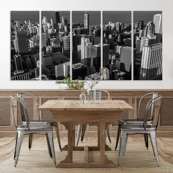 Extra Large Black and White Chicago City Skyline Canvas Print