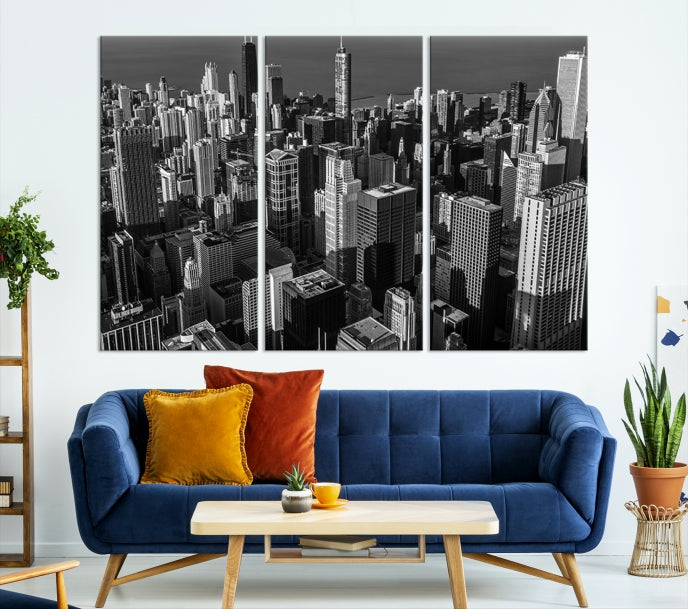 Extra Large Black and White Chicago City Skyline Canvas Print