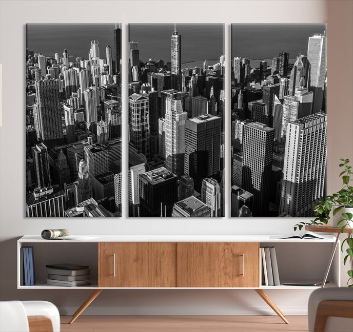 Extra Large Black and White Chicago City Skyline Canvas Print