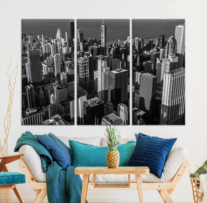 Extra Large Black and White Chicago City Skyline Canvas Print