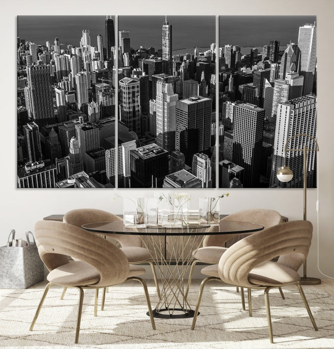 Extra Large Black and White Chicago City Skyline Canvas Print