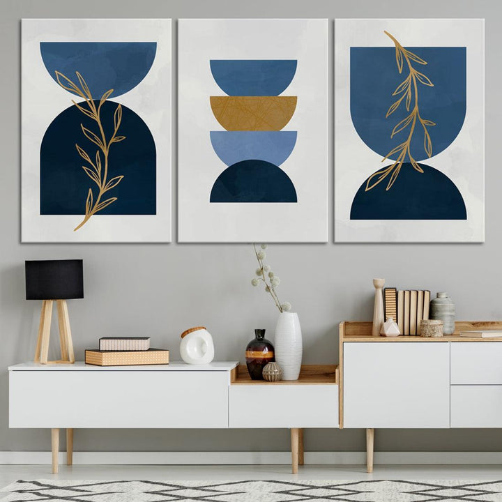 Extra Large Boho Blue Circles Canvas Print Modern Minimal Style Wall Art