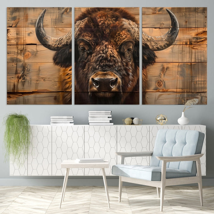 Extra Large Buffalo Print Old Wood Vintage Background Farmhouse Wall Art Canvas Print