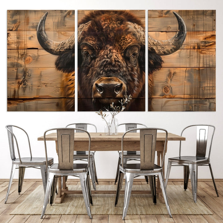 Extra Large Buffalo Print Old Wood Vintage Background Farmhouse Wall Art Canvas Print