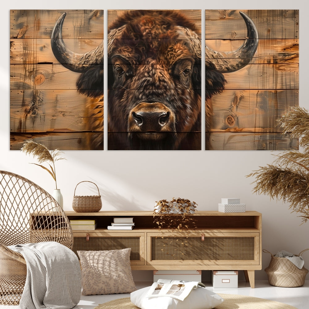 Extra Large Buffalo Print Old Wood Vintage Background Farmhouse Wall Art Canvas Print