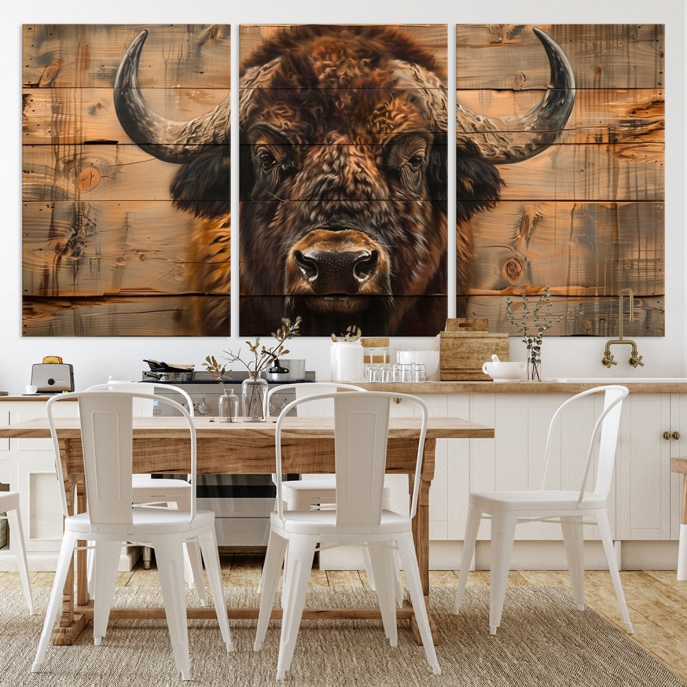 Extra Large Buffalo Print Old Wood Vintage Background Farmhouse Wall Art Canvas Print