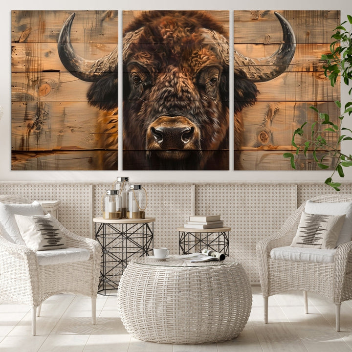 Extra Large Buffalo Print Old Wood Vintage Background Farmhouse Wall Art Canvas Print