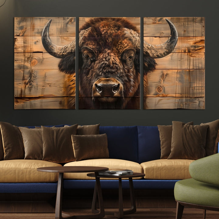 Extra Large Buffalo Print Old Wood Vintage Background Farmhouse Wall Art Canvas Print