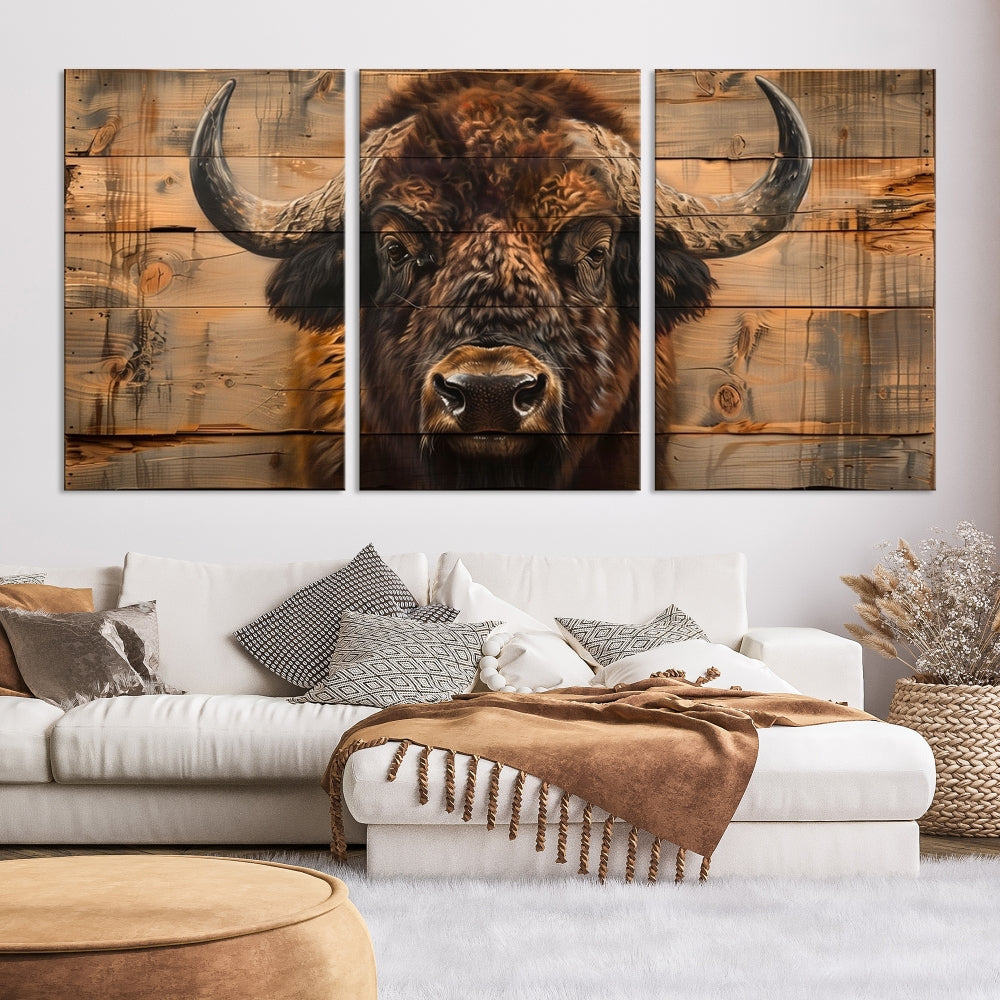 Extra Large Buffalo Print Old Wood Vintage Background Farmhouse Wall Art Canvas Print