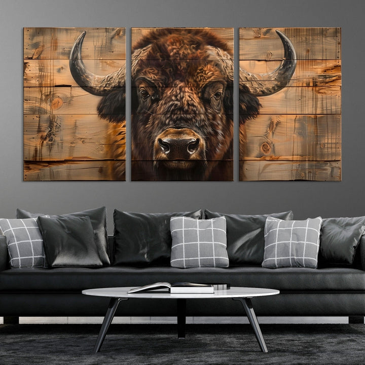 Extra Large Buffalo Print Old Wood Vintage Background Farmhouse Wall Art Canvas Print