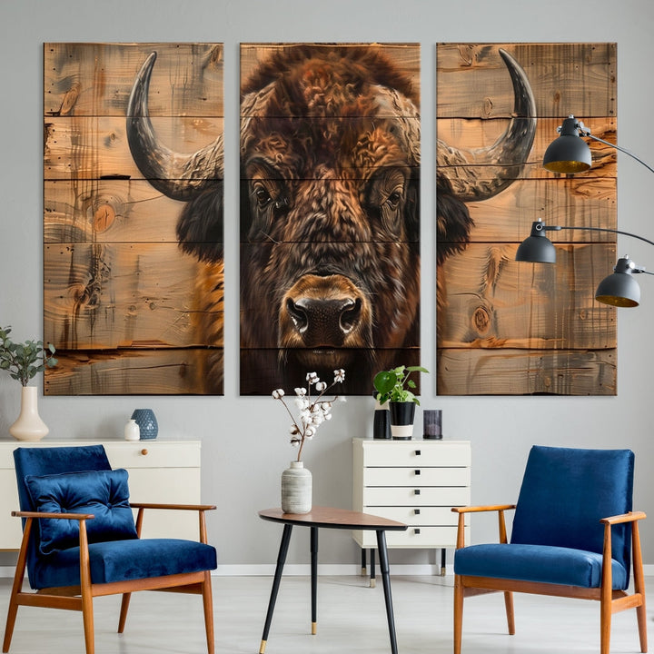 Extra Large Buffalo Print Old Wood Vintage Background Farmhouse Wall Art Canvas Print