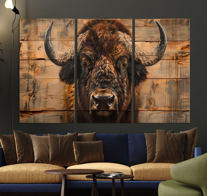 Extra Large Buffalo Print Old Wood Vintage Background Farmhouse Wall Art Canvas Print