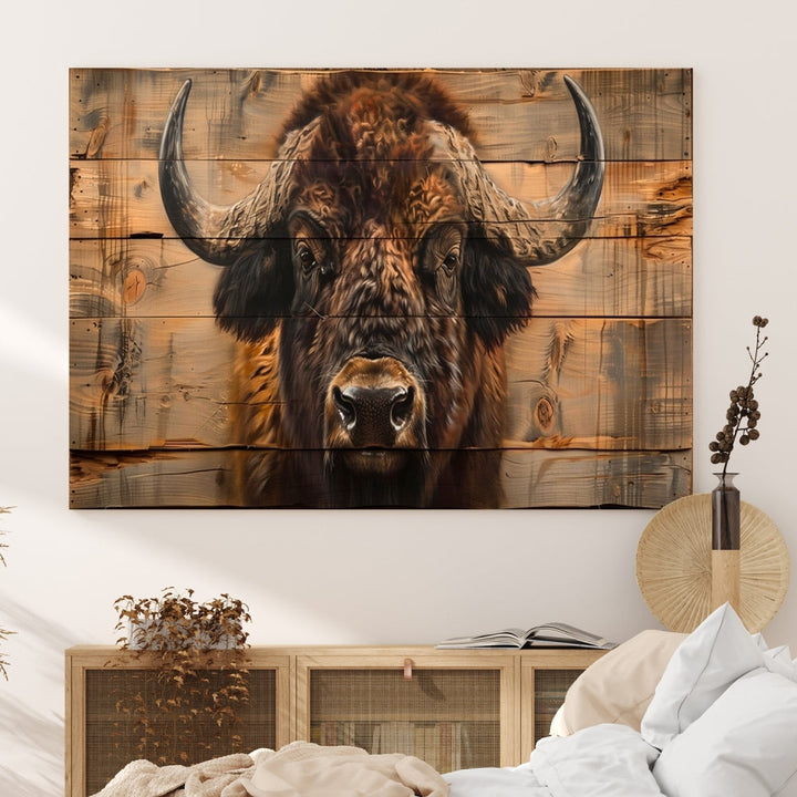 Extra Large Buffalo Print Old Wood Vintage Background Farmhouse Wall Art Canvas Print