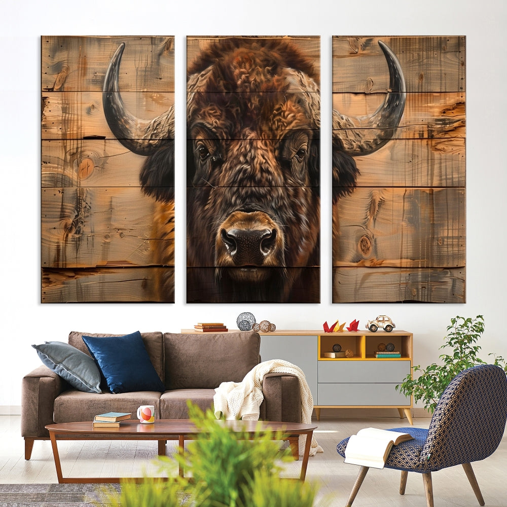 Extra Large Buffalo Print Old Wood Vintage Background Farmhouse Wall Art Canvas Print