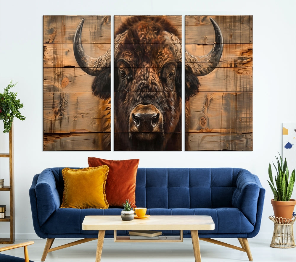 Extra Large Buffalo Print Old Wood Vintage Background Farmhouse Wall Art Canvas Print