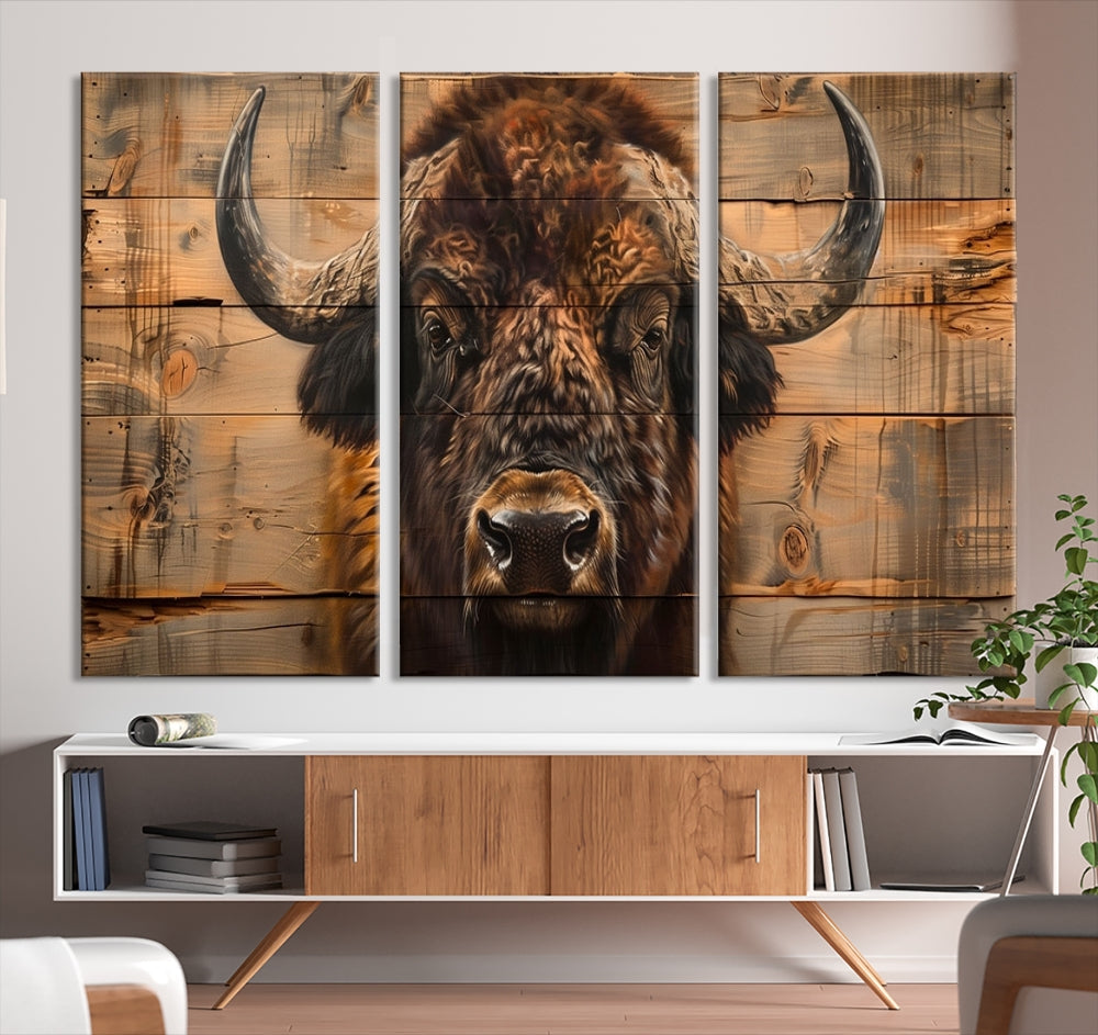 Extra Large Buffalo Print Old Wood Vintage Background Farmhouse Wall Art Canvas Print