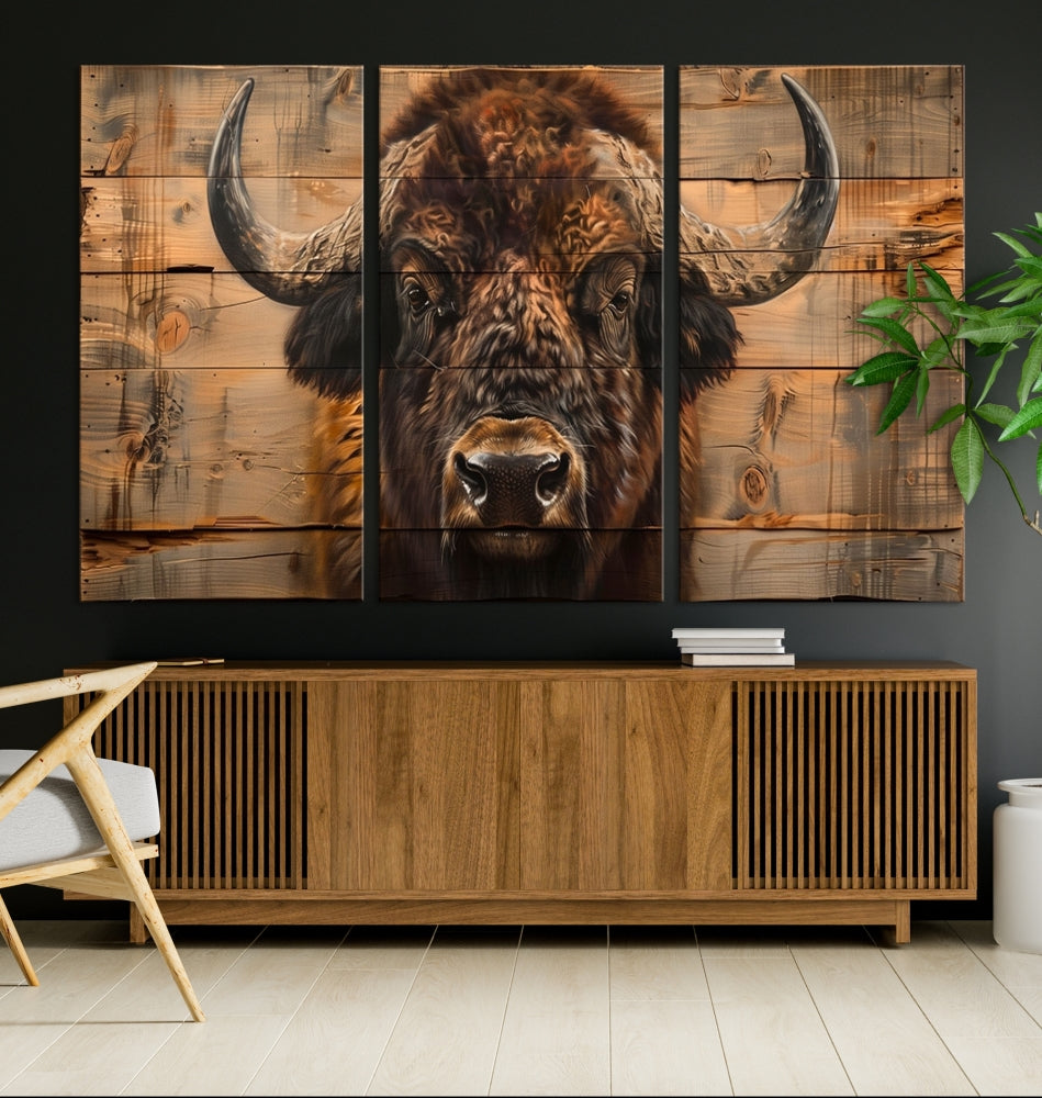 Extra Large Buffalo Print Old Wood Vintage Background Farmhouse Wall Art Canvas Print