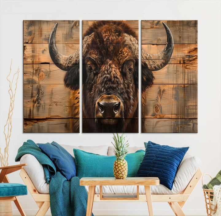 Extra Large Buffalo Print Old Wood Vintage Background Farmhouse Wall Art Canvas Print