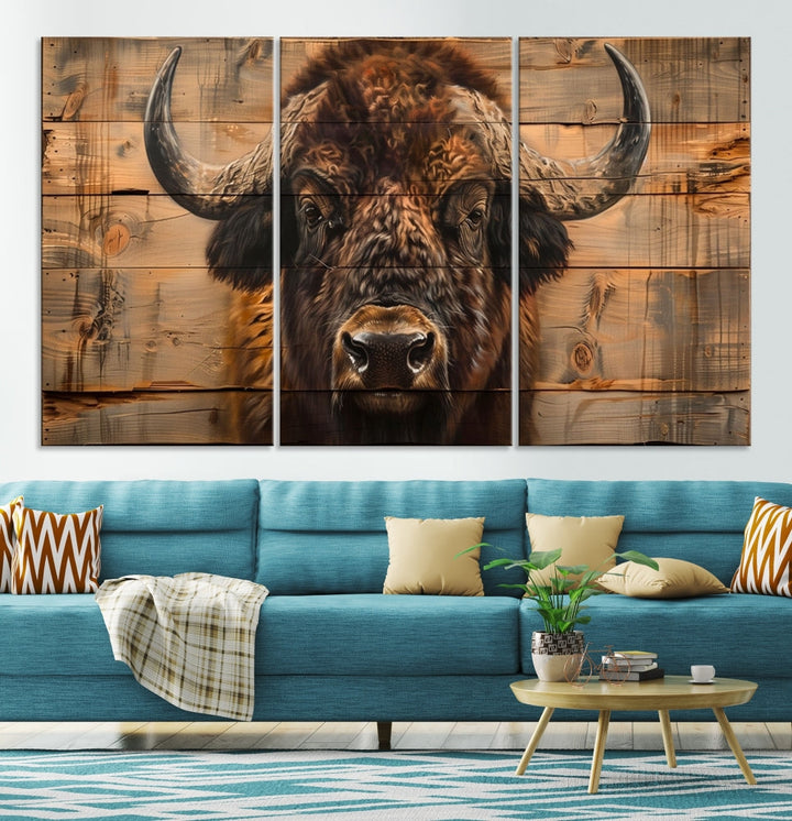 Extra Large Buffalo Print Old Wood Vintage Background Farmhouse Wall Art Canvas Print