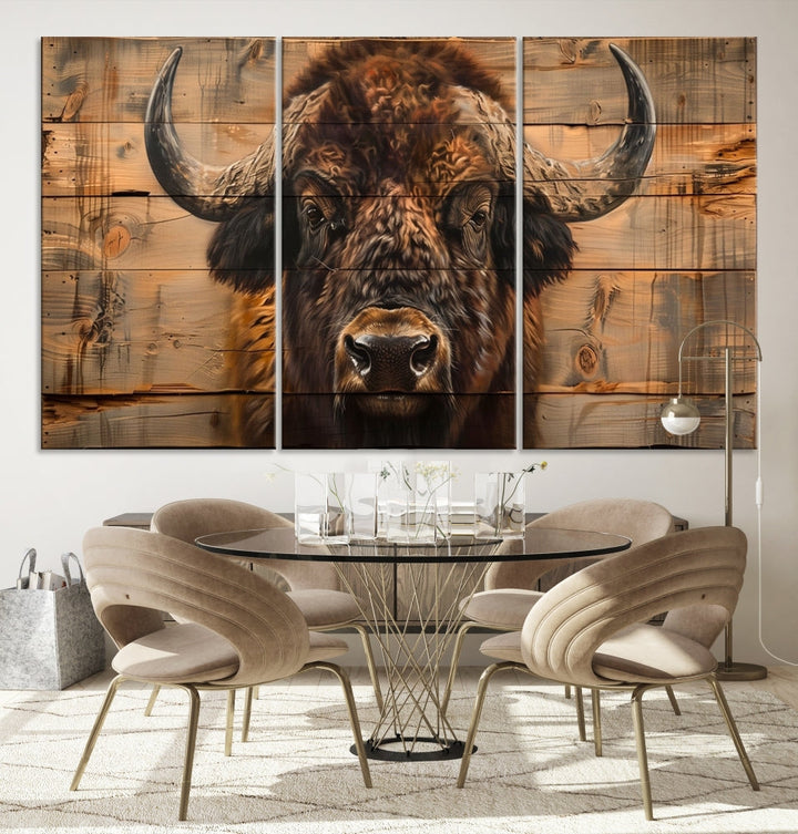 Extra Large Buffalo Print Old Wood Vintage Background Farmhouse Wall Art Canvas Print