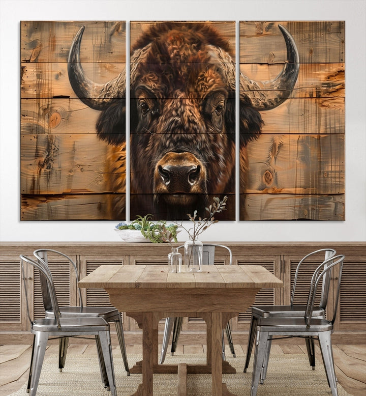 Extra Large Buffalo Print Old Wood Vintage Background Farmhouse Wall Art Canvas Print