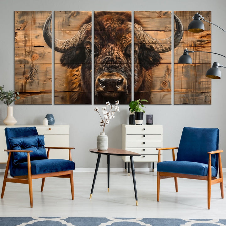 Extra Large Buffalo Print Old Wood Vintage Background Farmhouse Wall Art Canvas Print