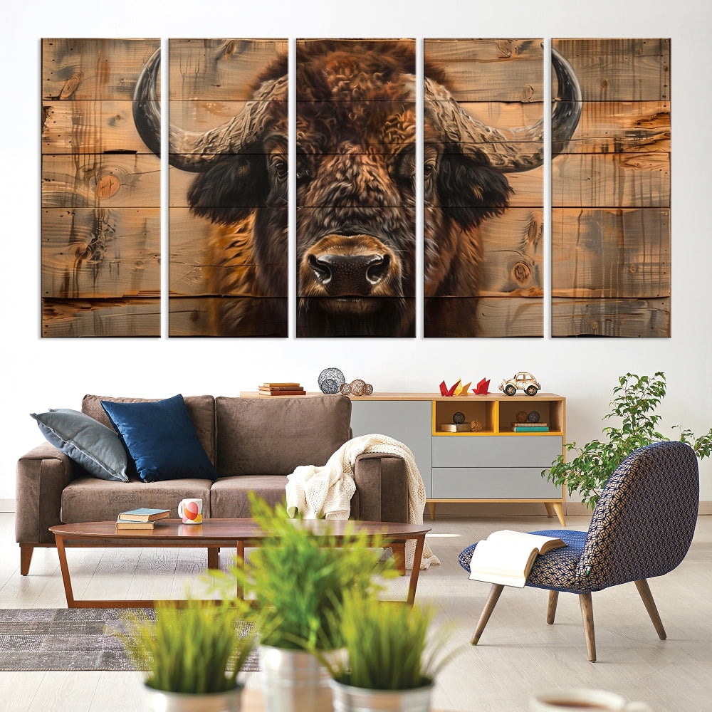 Extra Large Buffalo Print Old Wood Vintage Background Farmhouse Wall Art Canvas Print