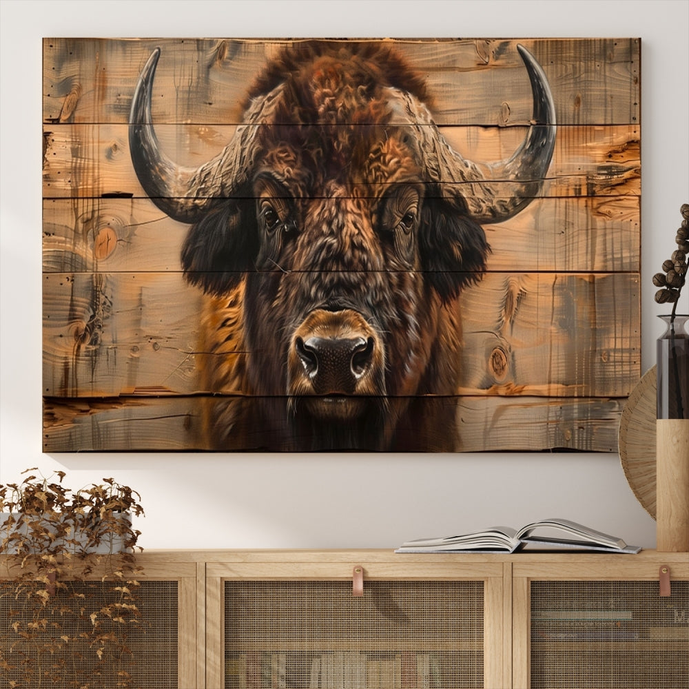 Extra Large Buffalo Print Old Wood Vintage Background Farmhouse Wall Art Canvas Print