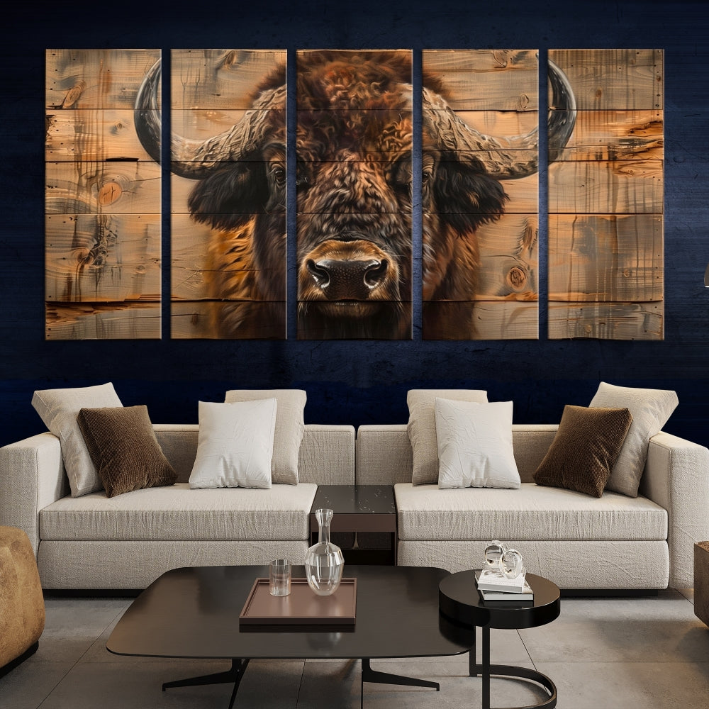 Extra Large Buffalo Print Old Wood Vintage Background Farmhouse Wall Art Canvas Print