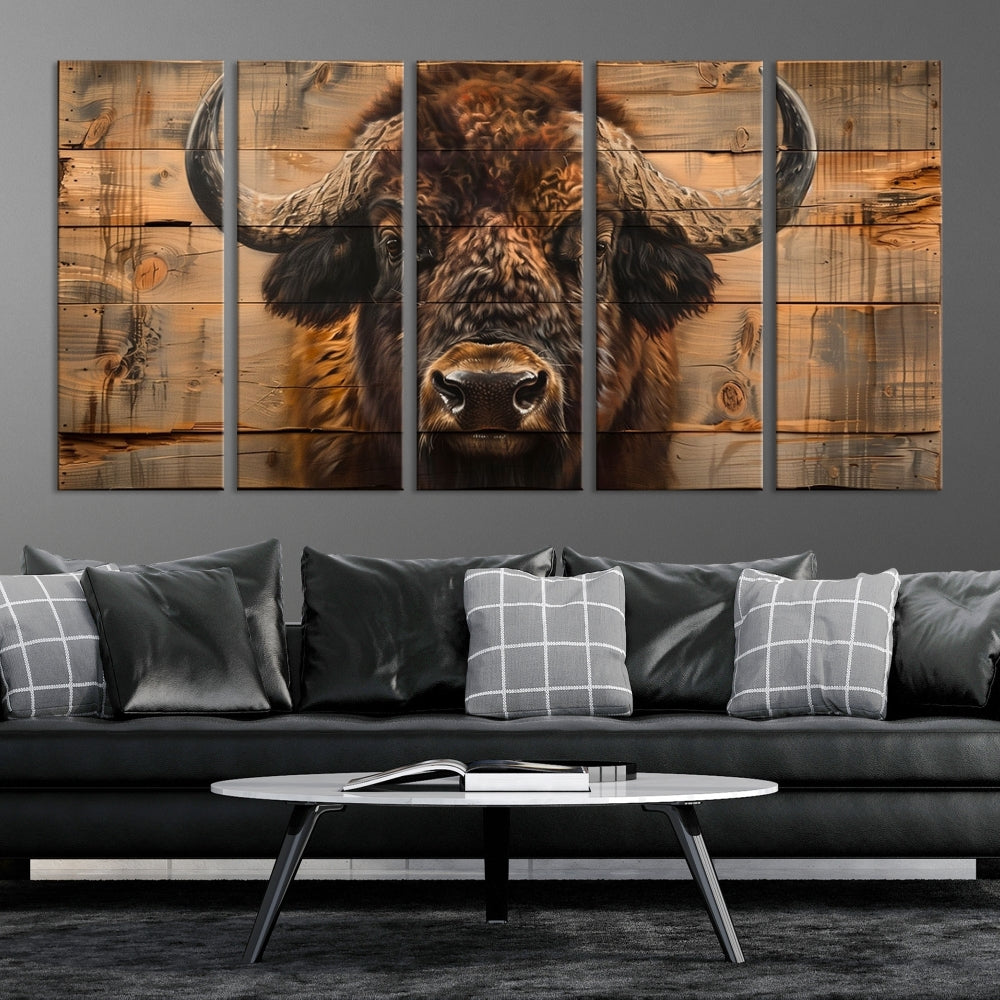 Extra Large Buffalo Print Old Wood Vintage Background Farmhouse Wall Art Canvas Print