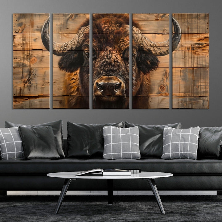 Extra Large Buffalo Print Old Wood Vintage Background Farmhouse Wall Art Canvas Print