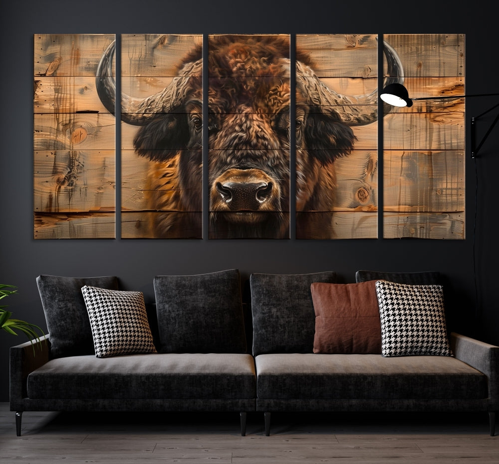 Extra Large Buffalo Print Old Wood Vintage Background Farmhouse Wall Art Canvas Print