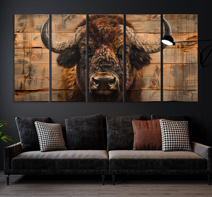 Extra Large Buffalo Print Old Wood Vintage Background Farmhouse Wall Art Canvas Print