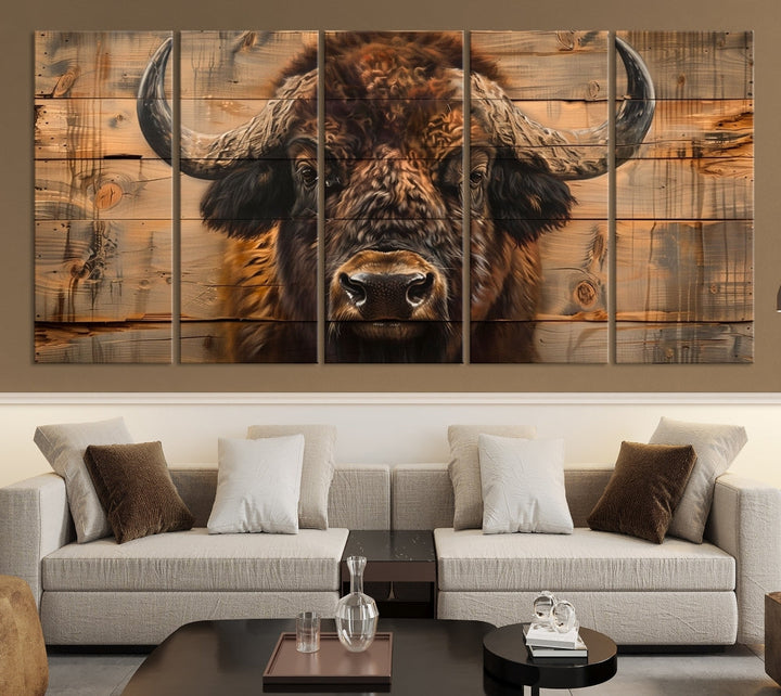 Extra Large Buffalo Print Old Wood Vintage Background Farmhouse Wall Art Canvas Print