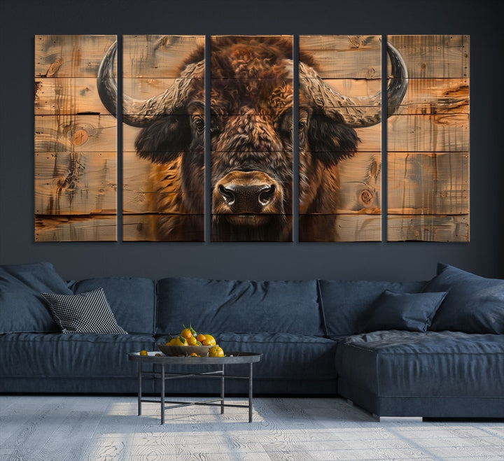 Extra Large Buffalo Print Old Wood Vintage Background Farmhouse Wall Art Canvas Print