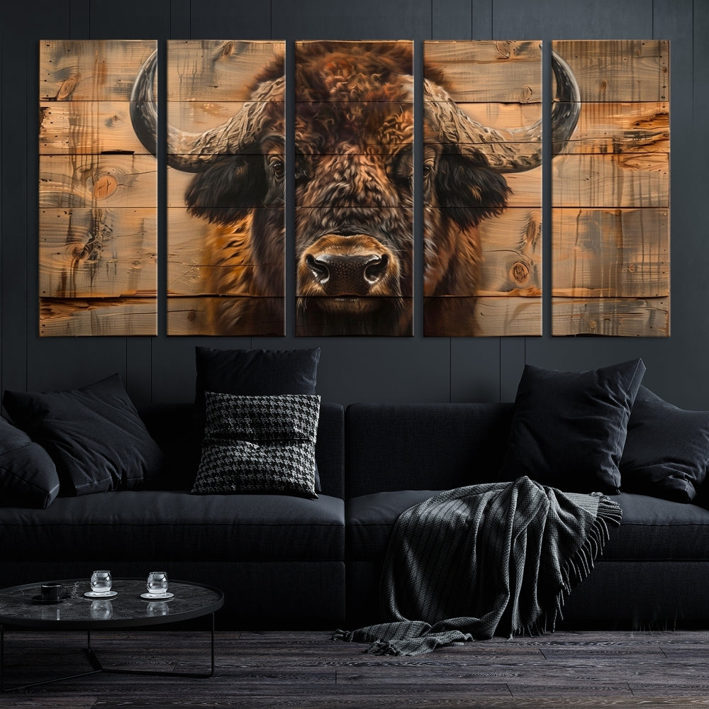 Extra Large Buffalo Print Old Wood Vintage Background Farmhouse Wall Art Canvas Print