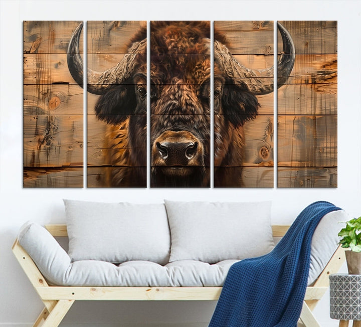 Extra Large Buffalo Print Old Wood Vintage Background Farmhouse Wall Art Canvas Print