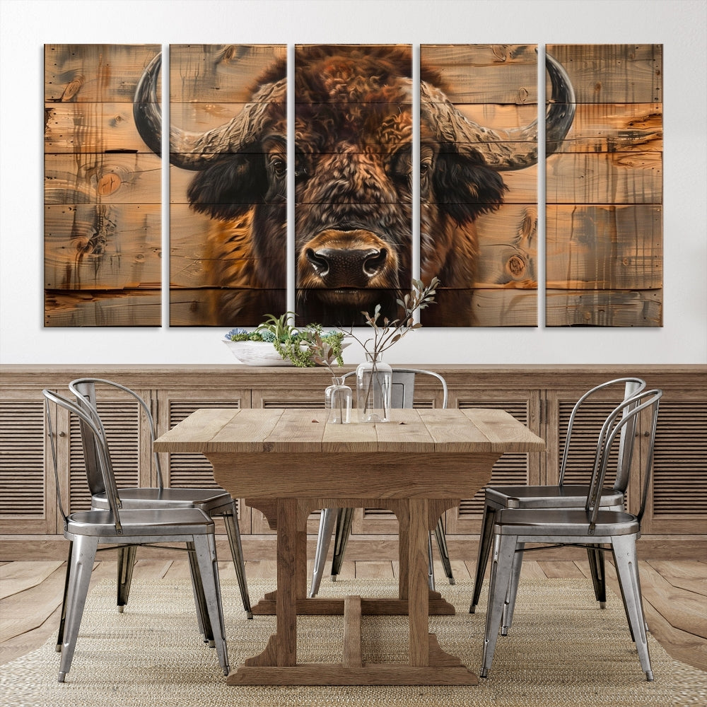 Extra Large Buffalo Print Old Wood Vintage Background Farmhouse Wall Art Canvas Print