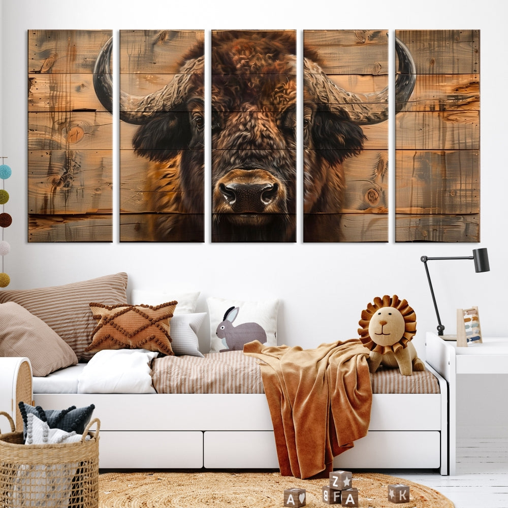 Extra Large Buffalo Print Old Wood Vintage Background Farmhouse Wall Art Canvas Print