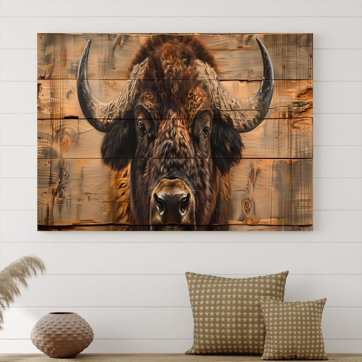 Extra Large Buffalo Print Old Wood Vintage Background Farmhouse Wall Art Canvas Print