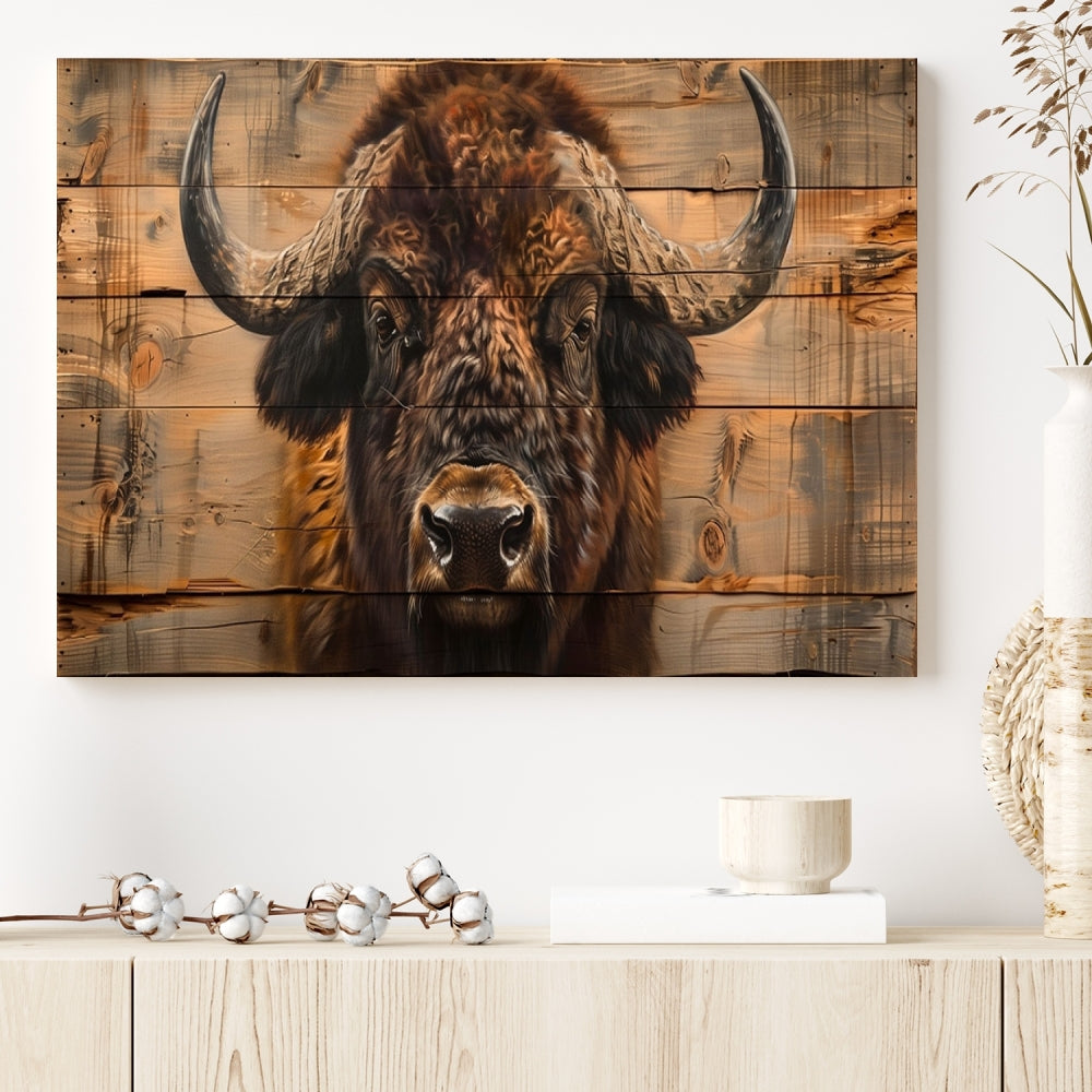 Extra Large Buffalo Print Old Wood Vintage Background Farmhouse Wall Art Canvas Print