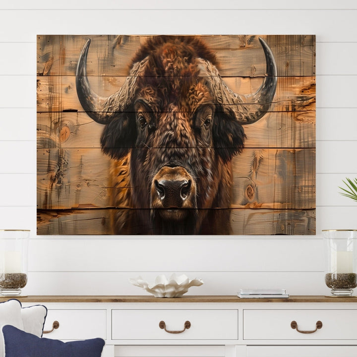 Extra Large Buffalo Print Old Wood Vintage Background Farmhouse Wall Art Canvas Print