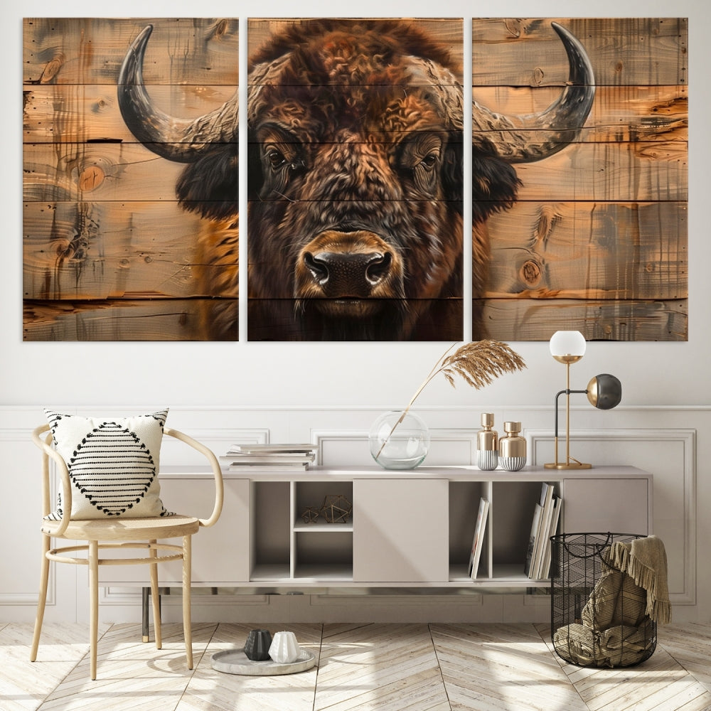 Extra Large Buffalo Print Old Wood Vintage Background Farmhouse Wall Art Canvas Print