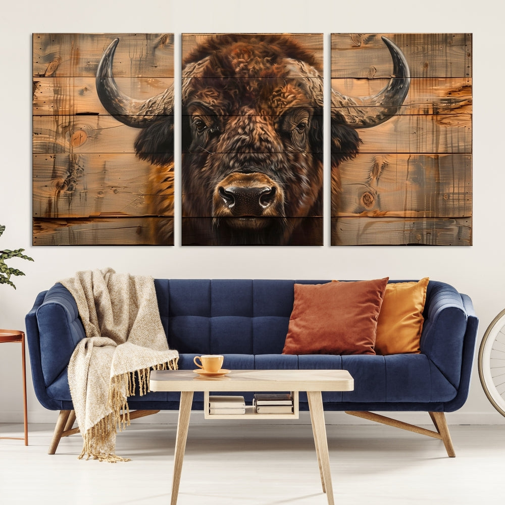 Extra Large Buffalo Print Old Wood Vintage Background Farmhouse Wall Art Canvas Print