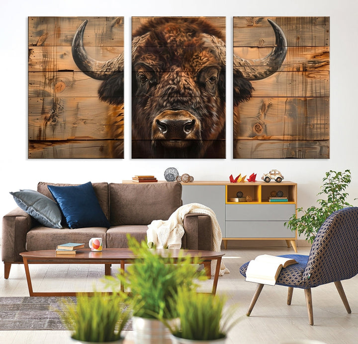 Extra Large Buffalo Print Old Wood Vintage Background Farmhouse Wall Art Canvas Print