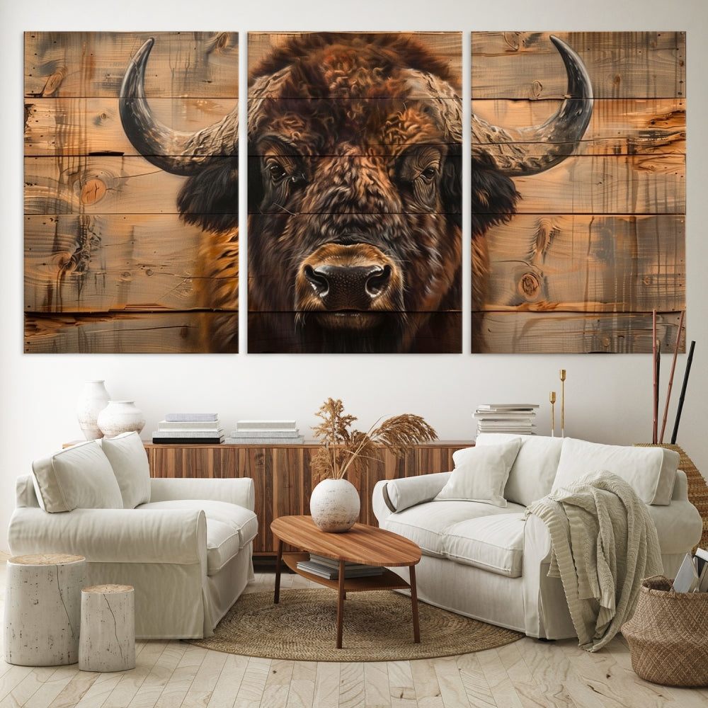 Extra Large Buffalo Print Old Wood Vintage Background Farmhouse Wall Art Canvas Print